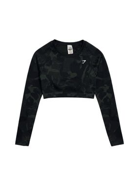 Gymshark Adapt Camo Seamless Crop Top Savanna Black Long Sleeve Women’s Medium
